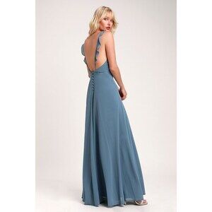 Blue Ruffle-Back Maxi Dress